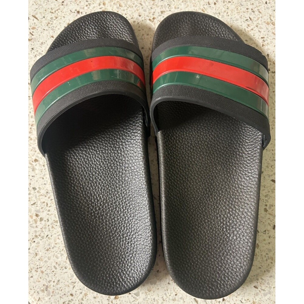 Gucci Web Stripe Sandal Slides Black/Red/Green Sz EU 37, US Women 7 Men 5 Shoes